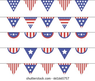 Vector flags on rope independance day USA