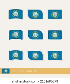 Vector flags of South Dakota, collection of South Dakota flags. Vector icon.