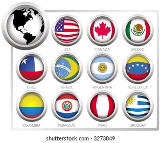 Vector flags of states from continent of America