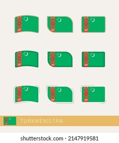 Vector flags of Turkmenistan, collection of Turkmenistan flags. Vector icon.