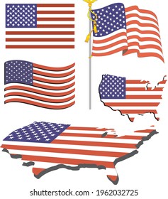 vector flags of the united states of america. Usa map in national flag colors