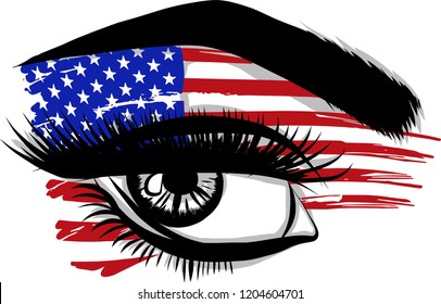vector Flags of the USA in beautiful female eye