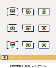 Vector flags of West Virginia, collection of West Virginia flags. Vector icon.