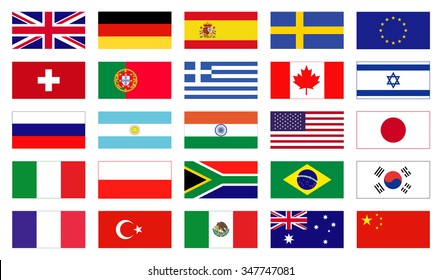 Vector flags of the world. Icons of flags in flat style. Simple vector flags of the countries.