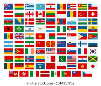 Vector flags of the world. Flags of the participating countries in the 2018 International Winter Sports Competitions.