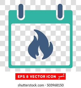 Vector Flame Calendar Day EPS vector pictograph. Illustration style is flat iconic bicolor cobalt and cyan symbol on a transparent background.