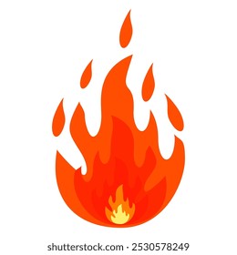 Vektorflamme im flachen Stil. Flammengrafik. Brennen Feuer Symbol im flachen Stil. Hintergrund.