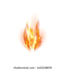 Vector Flame Isolated on White Background. Hot Red and Yellow Burning Fire with Flying Embers.