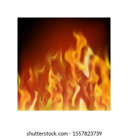 Vector Flame Isolated over Black Background. Hot Red and Yellow Burning Fire with Flying Embers.