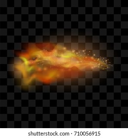 Vector Flame Isolated over Checkered Black Background. Hot Red Yellow Burning Fire with Flying Embers.