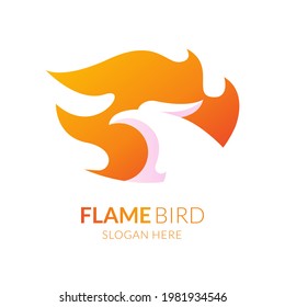 Vector of flame red fire with bird, falcon.  animal mascot, phoenix, chicken. Simple logo design. Gradient color, modern typography, abstract geometric. Used for branding, business, symbol and icon.