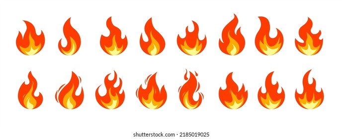 Vector flames - Collection of fire symbols in colour on white background