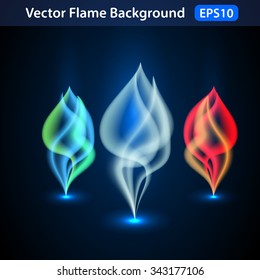 Vector flames and smoke on a dark background