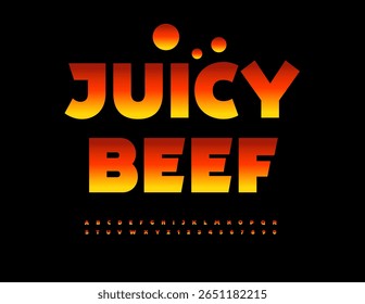 Vetor Flaming ícone Juicy Beef. Fonte Brilhante Fire. Gravando conjunto de letras e números do alfabeto