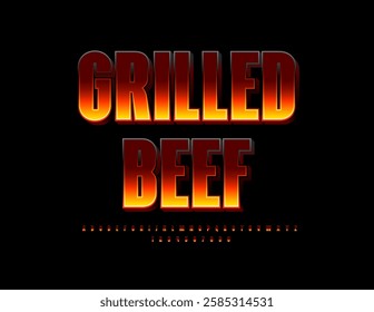 Vector Flaming logo Grilled Beef. Bright Fire Font. Burning Alphabet Letters and Numbers set