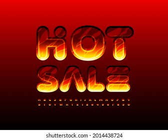 Vector flaming promo Hot Sale with fire textured Font. Creative set of Alphabet Letters and Numbers