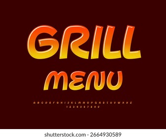 Vetor Flaming Promotion Grill Menu (Menu Grade Promoção Inflamada de Vetor). Fonte de fogo brilhante. Conjunto de Letras e Números Alfabéticos Artísticos Maiúsculos