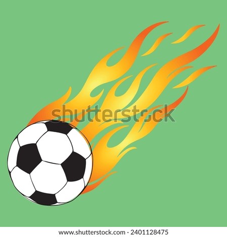 Vector - Flaming Soccerball Over a Green Background