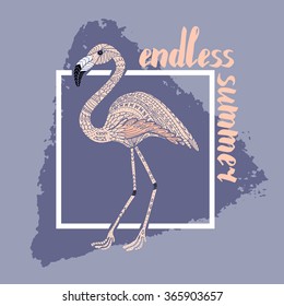 Vector flamingo 'endless summer' poster. T-shirt design.