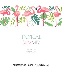 Vector flamingo exotic forest horizontal background 