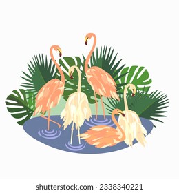 Vector - Flamingo group in a lake.
Illustration of animals, pattern.