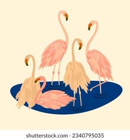 Vector - Flamingo group in a lake.
Illustration of animals, pattern.