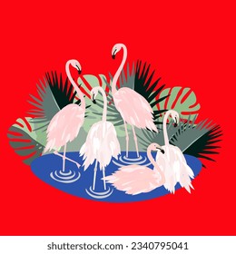 Vector - Flamingo group in a lake.
Illustration of animals, pattern.