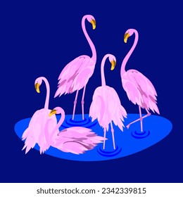 Vector - Flamingo group in a lake.
Illustration of animals, pattern.