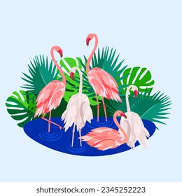 Vector - Flamingo group in a lake.
Illustration of animals, pattern.