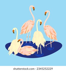 Vector - Flamingo group in a lake.
Illustration of animals, pattern.