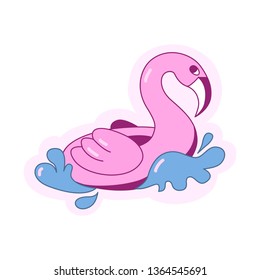 
Vector flamingo inflatable circle. Summer illustration. Pool, pink, freshness, sticker, spray.