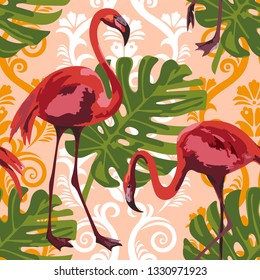 Vector flamingo pattern. Ethnic seamless pattern ornament. Vector pattern. 