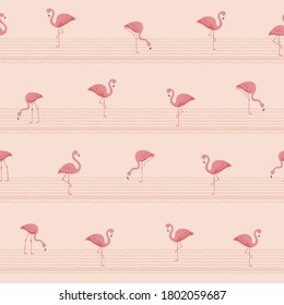 Vector flamingo with stripe seamless repeat pattern 