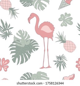 Vector  Flamingo Summer Pastel Pattern 