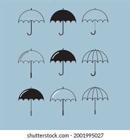 Vector flart art umbrella black and white style bundle variation