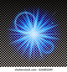 Vector Flash burst of star light.  Neon blue and purple beam explosion radiance
