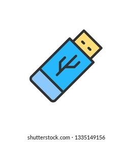Vector flash drive, usb flat color line icon.