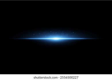 Vector flash light effect.Horizontal blue beam.Bright glare effect.