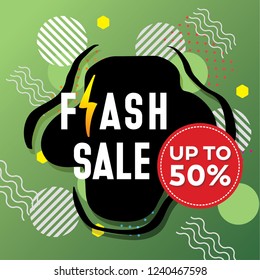 Vector flash sale design with thunder vector illustration and green modern background