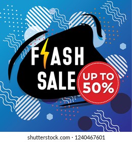 Vector flash sale design with thunder vector illustration and blue modern background
