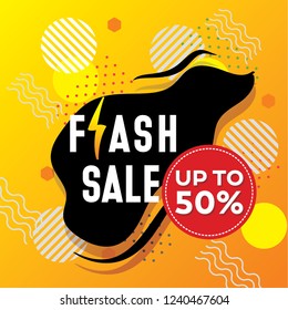 Vector flash sale design with thunder vector illustration and yellow modern background