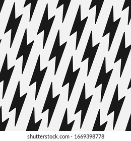 Vector flash seamless pattern. Cartoon black and white design. Artistic endless thunderbolt background.