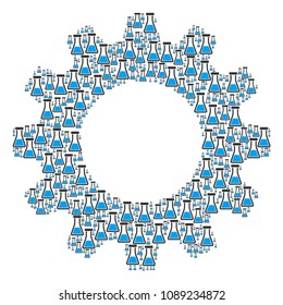 Vector flask icons are combined into cogwheel collage. Service design concept constructed from flask components.