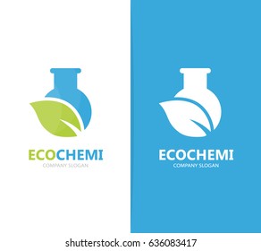 Vector of flask and leaf logo combination. Laboratory and eco symbol or icon. Unique organic and bottle logotype design template.