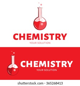 Vector flask logo. Brand logo in the form of a chemical test tube. Red style