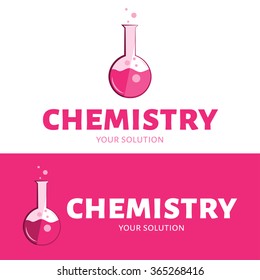 Vector flask logo. Brand logo in the form of a chemical test tube. Pink style