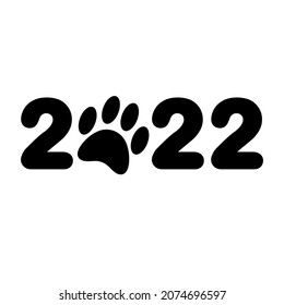 Vector flat 2022 new year text with tiger paw isolated on white background