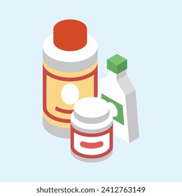 Vector flat 3d isometric pharmaceutics pharmacy drug store.