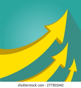 vector flat abstract Business graph and chart on azure background. vector golden grow up arrow.