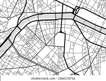 Vector flat abstract city map with roads and river